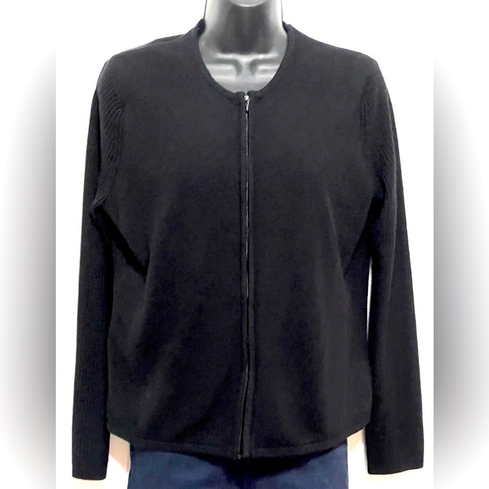 Norton McNaughton Petites Woman Black Front Zipper Sweater Size PL